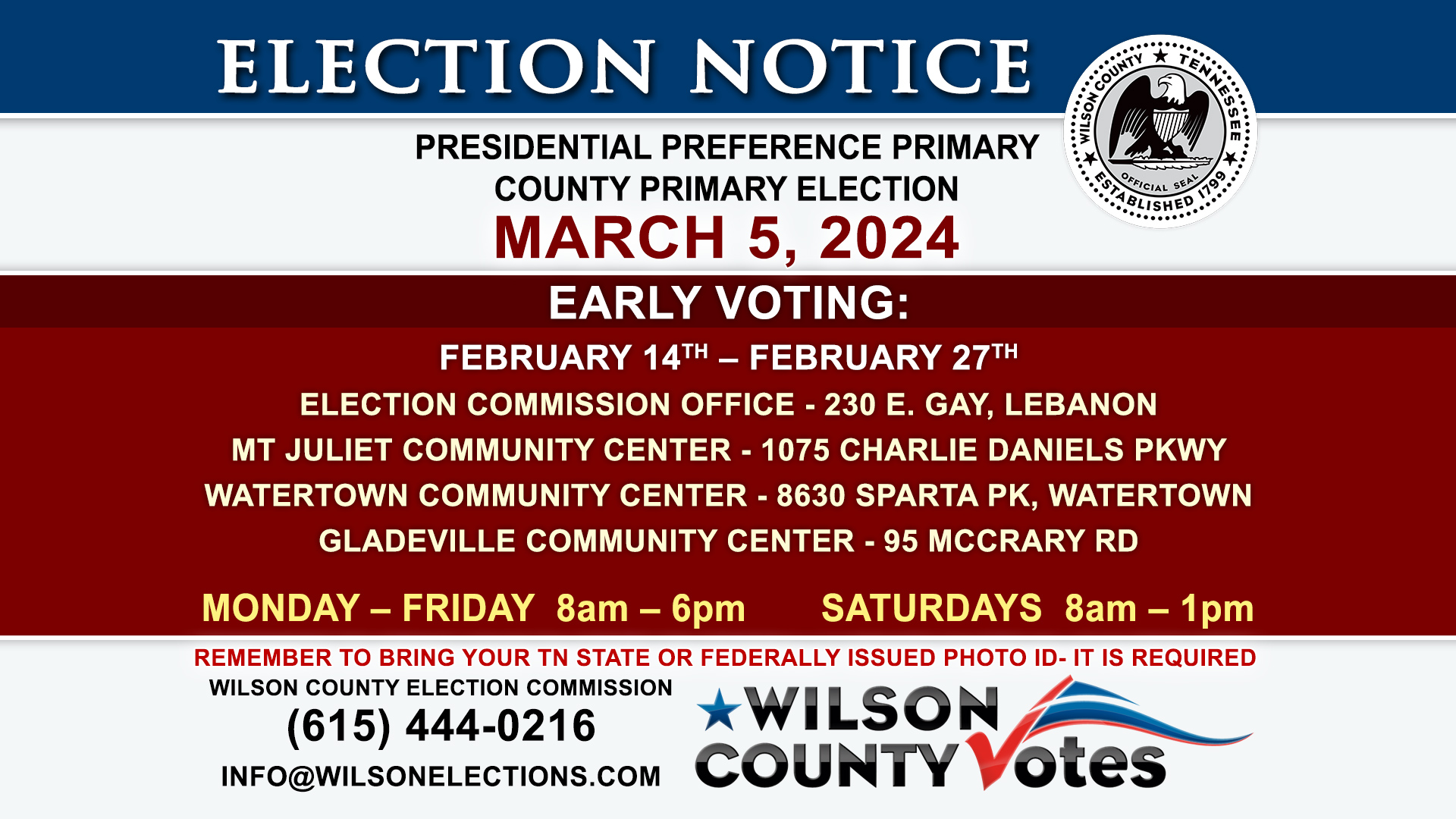 Early Voting Locations Wilson County Election Commission